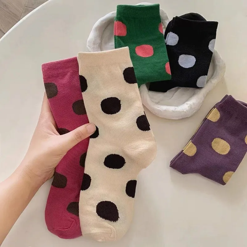 New Design Big Polka Dots Pattern Long Socks Women's Korean Trendy Middle Tube Sock Y2K Cute Comfortable Breathable Casual Socks