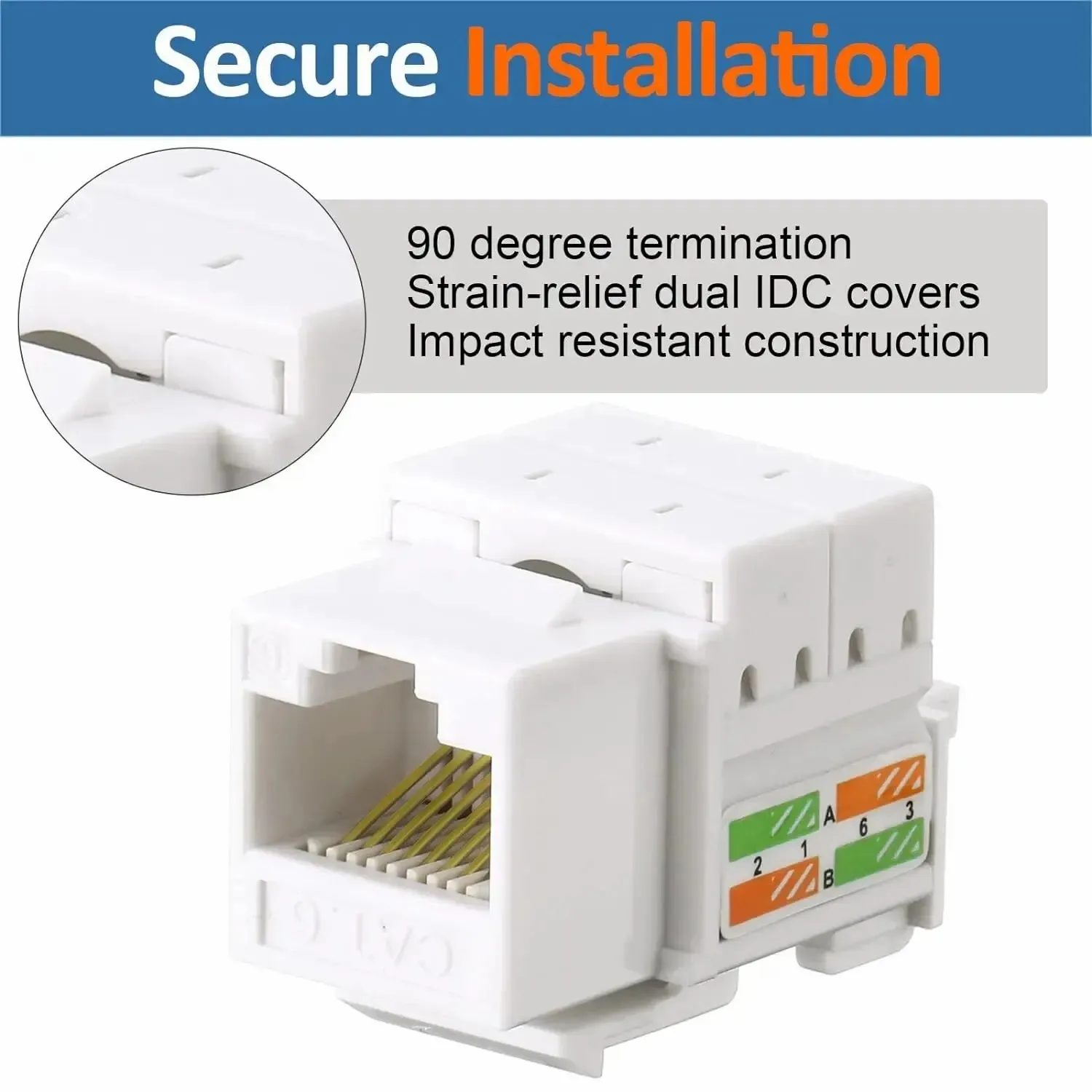 WoeoW 10-pak RJ45 Keystone Jack, Cat6 Keystone Jacks w białym stojaku i Keystone Punch-Down (nie kompatybilny z panelem krosowym)