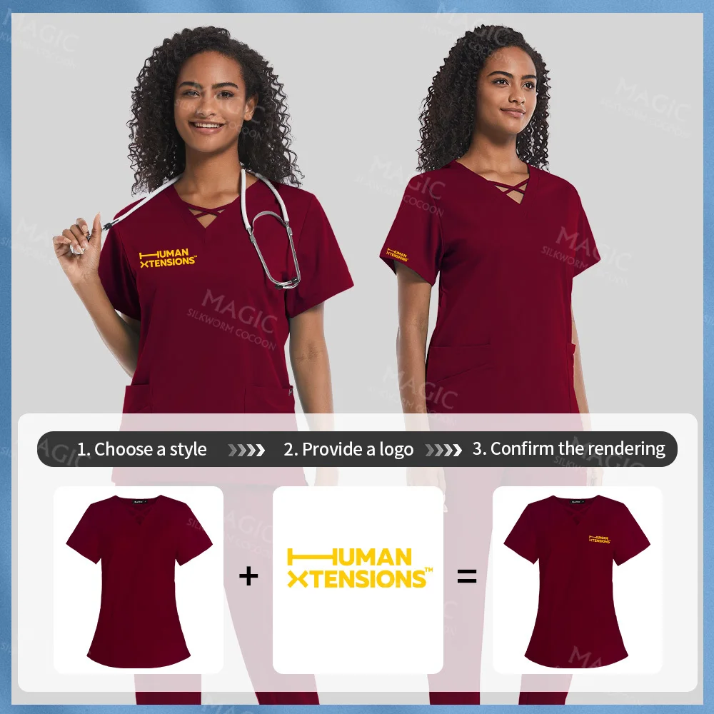 Customized Logo High Quallity Medical Scrubs Nurse Uniform Women Beauty Salon Work Uniform Health Services Work Wear with Pocket