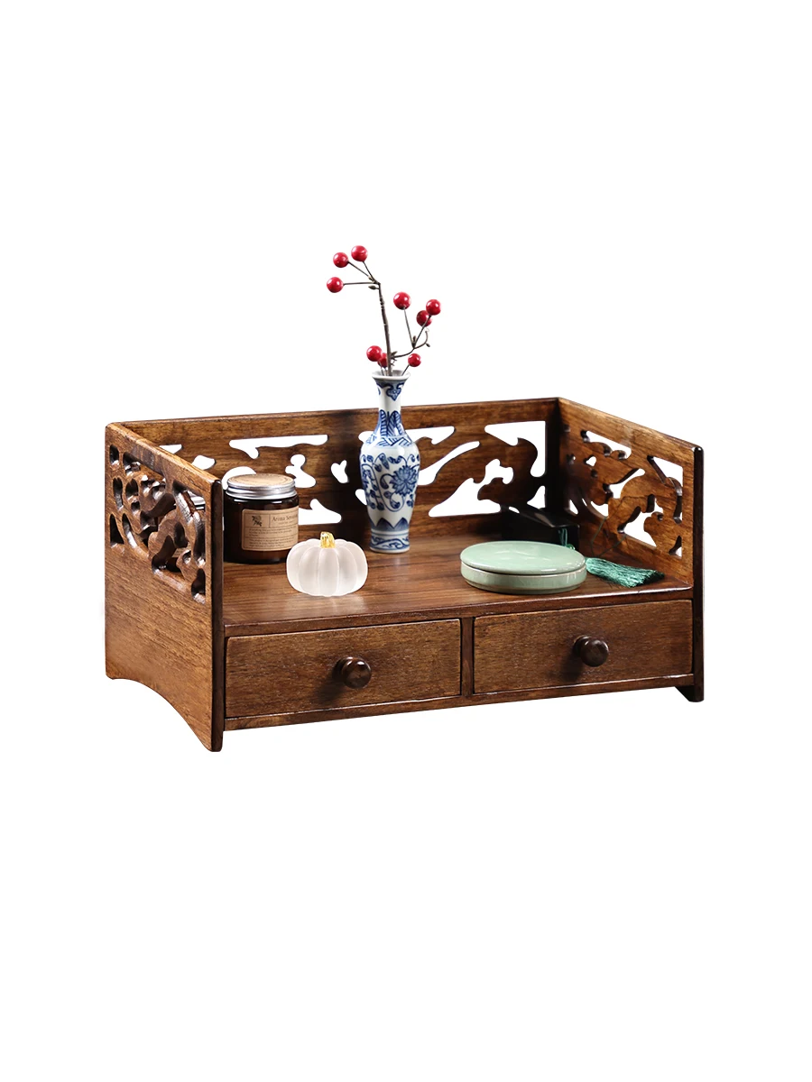 Solid wood tea cup storage rack, Chinese style storage box on the table