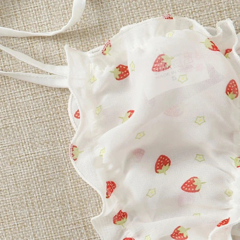 Off Shoulder Lingerie Set Kawaii Women\'s Underwear Cute Strawberry Print Bra Set Young Girl Underwear Ruffles Micro Bikini Mujer