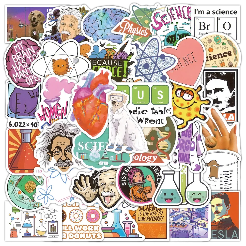 Cartoon Science Chemistry Laboratory Adesivos para Crianças, Graffiti Decoração, Brinquedos de adesivos, Laptop, Mala, Telefone, Scrapbook, Brinquedos, 10 Pcs, 30 Pcs, 50Pcs