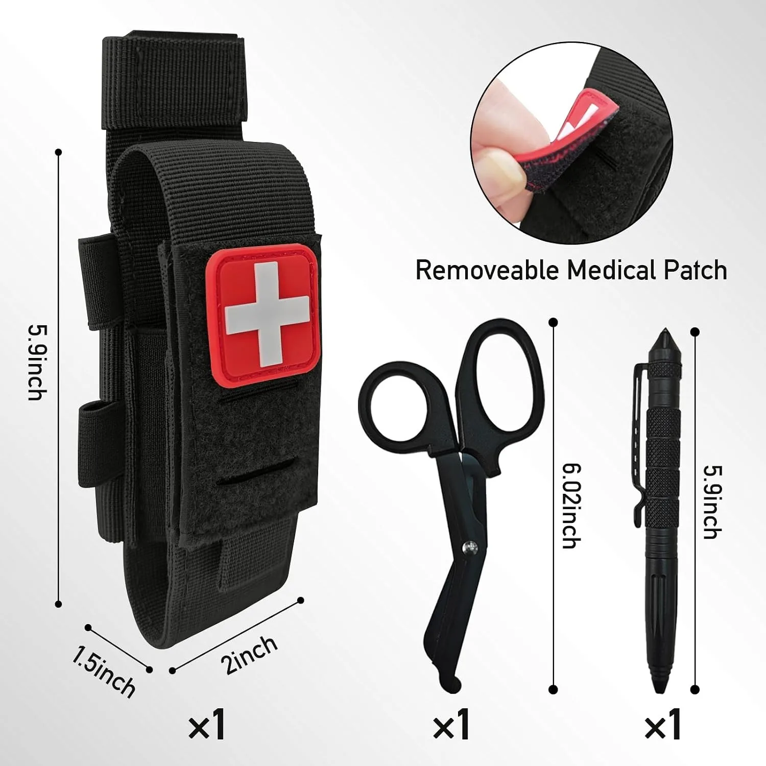 Molle Tourniquet Holder, Tactical TQ Pouch with EMT Shears and Pen | Small IFAK TQ Holder, EMT Shears Included, Pen Included, Mo