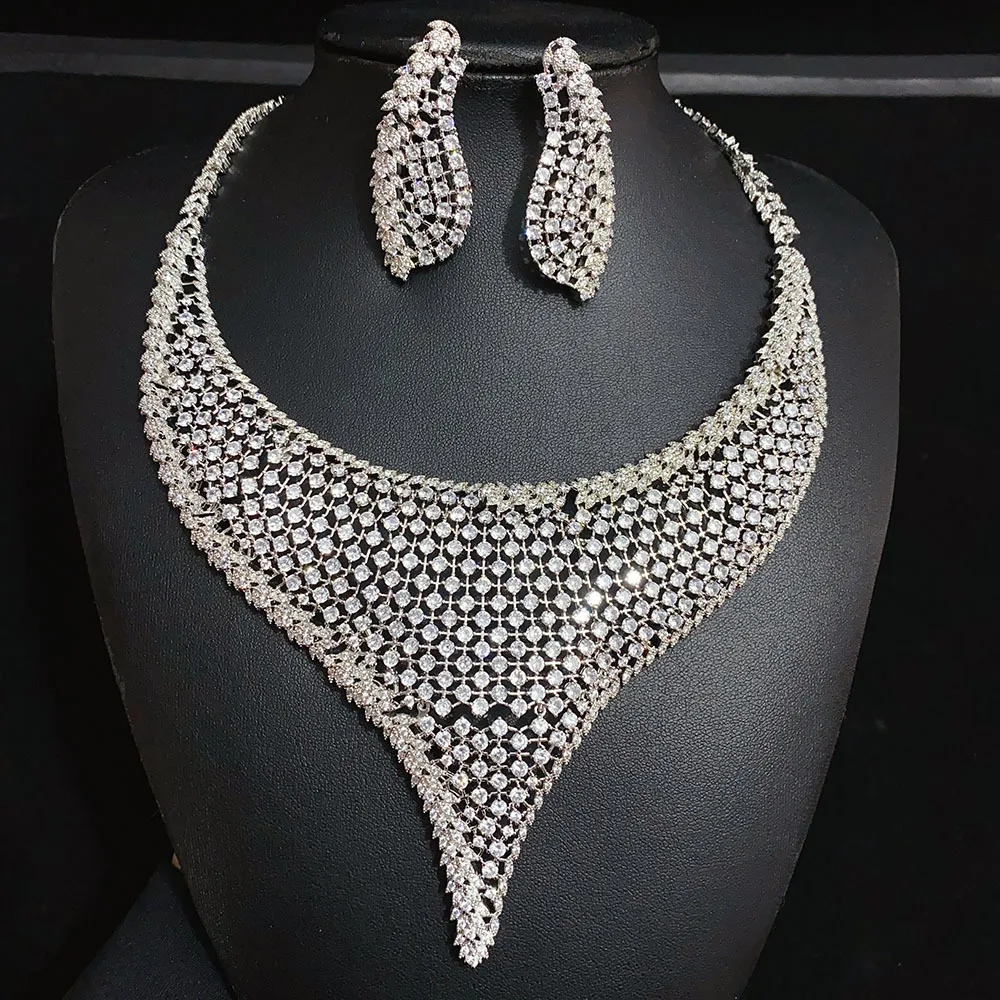 

Luxury Big Jewelry Set for Women Cubic Zirconia CZ Stone Earrings Necklace Sets Arabic Bridal Wedding Party Jewelry