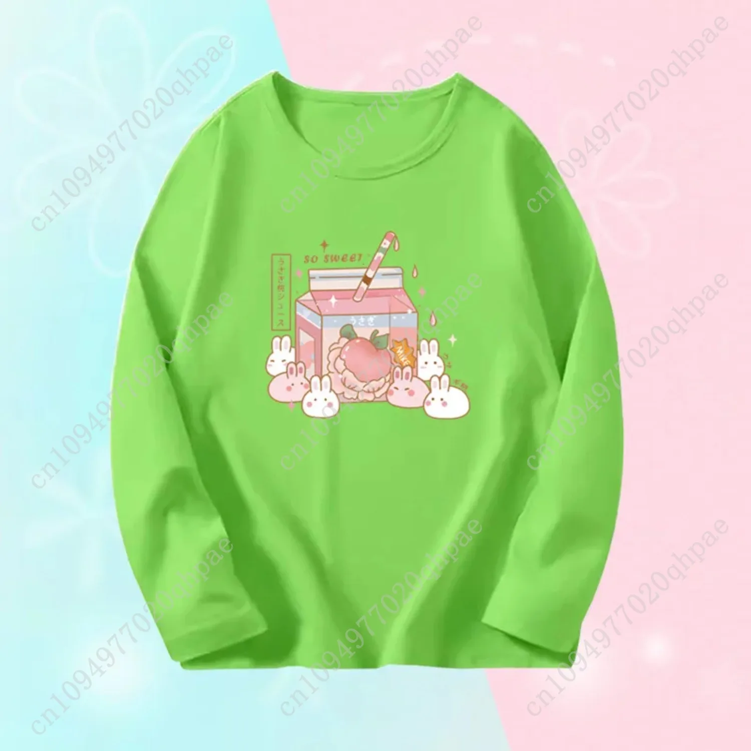 الفتاة طويلة الأكمام الخريف تي شيرت فتاة كبيرة لطيف تيز أعلى الاطفال ربيع الخريف تي شيرت فتاة القطن الوردي الأرجواني تي شيرت #3