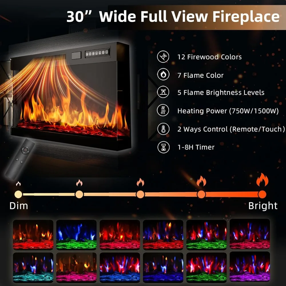 مركز ترفيه مدفأة زجاجية ثلاثية الجوانب مع مساحة تخزين وباب زجاجي لأجهزة التلفاز حتى 75 بوصة #5