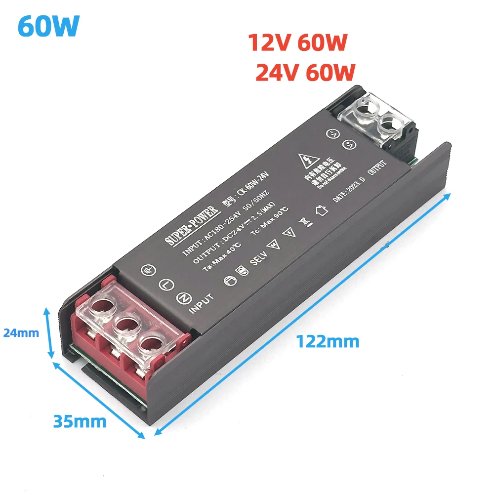 Transformadores de iluminação ultra fino, adaptador de alimentação, CCTV LED Strip, 220V para DC 12V, 24V, 60W, 100W, 150W