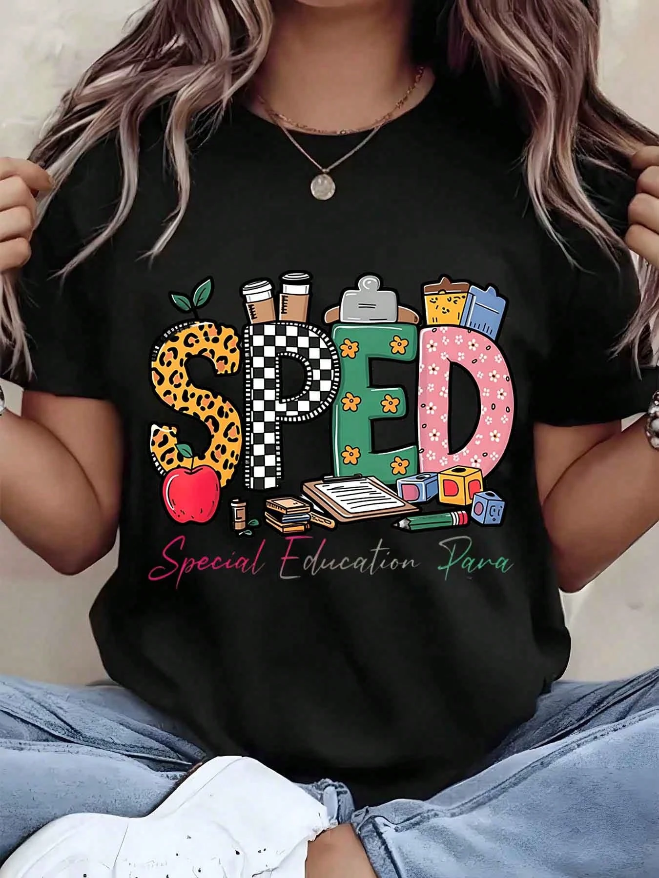 2026 Summer New Sped Special Education Pattern T-shirt Pink Fruit Aesthetic Top Casual Daily School Teacher T-shirt Gift