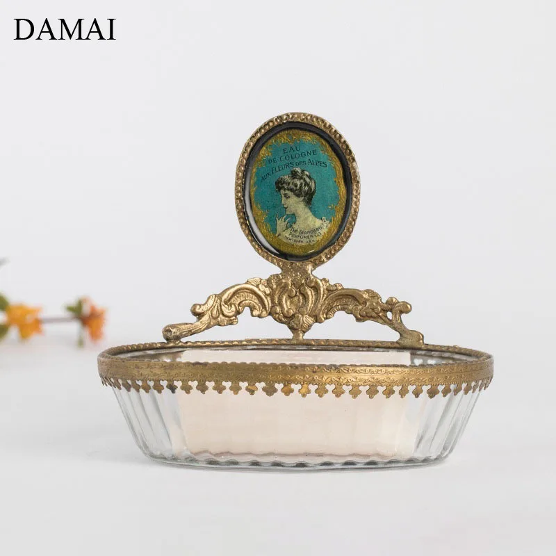 European Vintage Brass Glass Trays Relief Craft Jewelry Necklace Display Storage Tray Desktop Snacks Plates Home Decoration