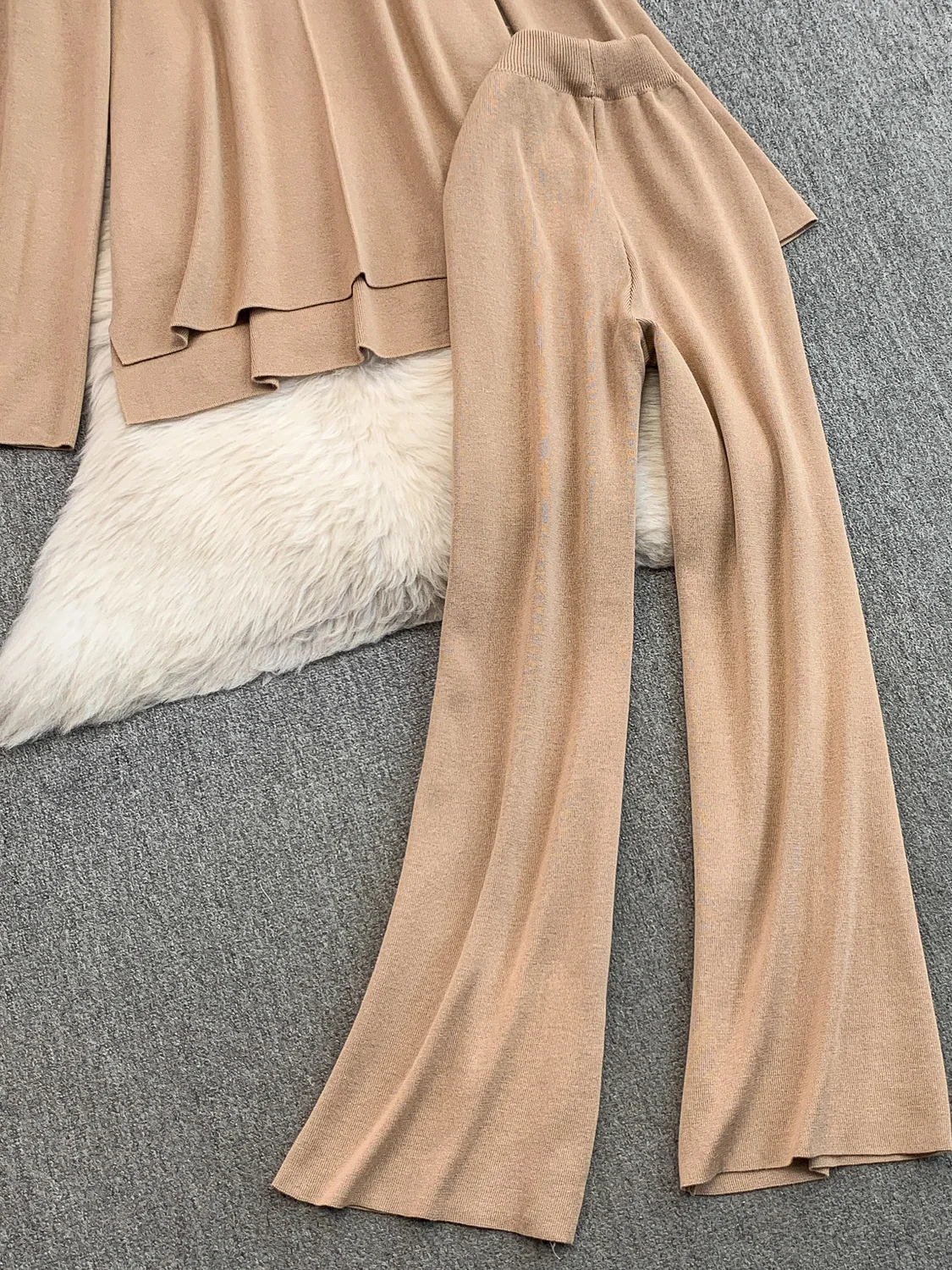 Conjunto de calças largas de cintura alta com sino sve cor pura cobrindo o bumbum top casual solto ajuste faion conjunto para mulher