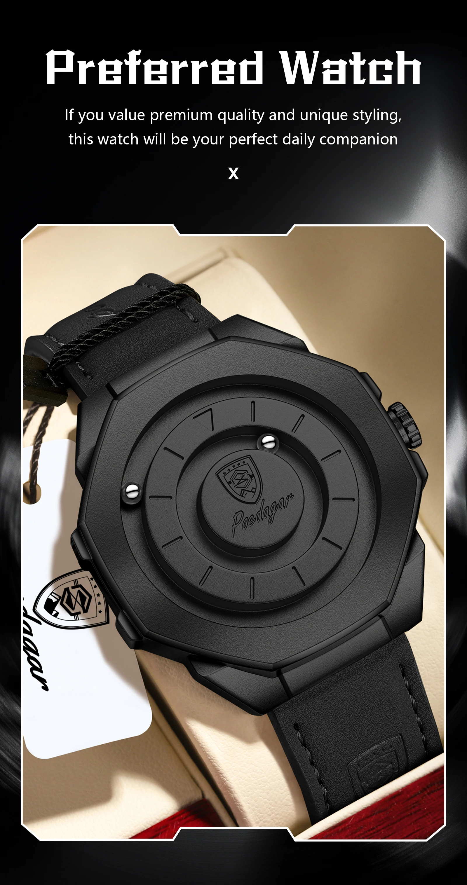POEDAGAR Top-Qualität Herrenuhr Wasserdichte Leder-Modeuhr Quarz Business Herrenarmbanduhr Männliche Reloj Kreativ – Detail 12