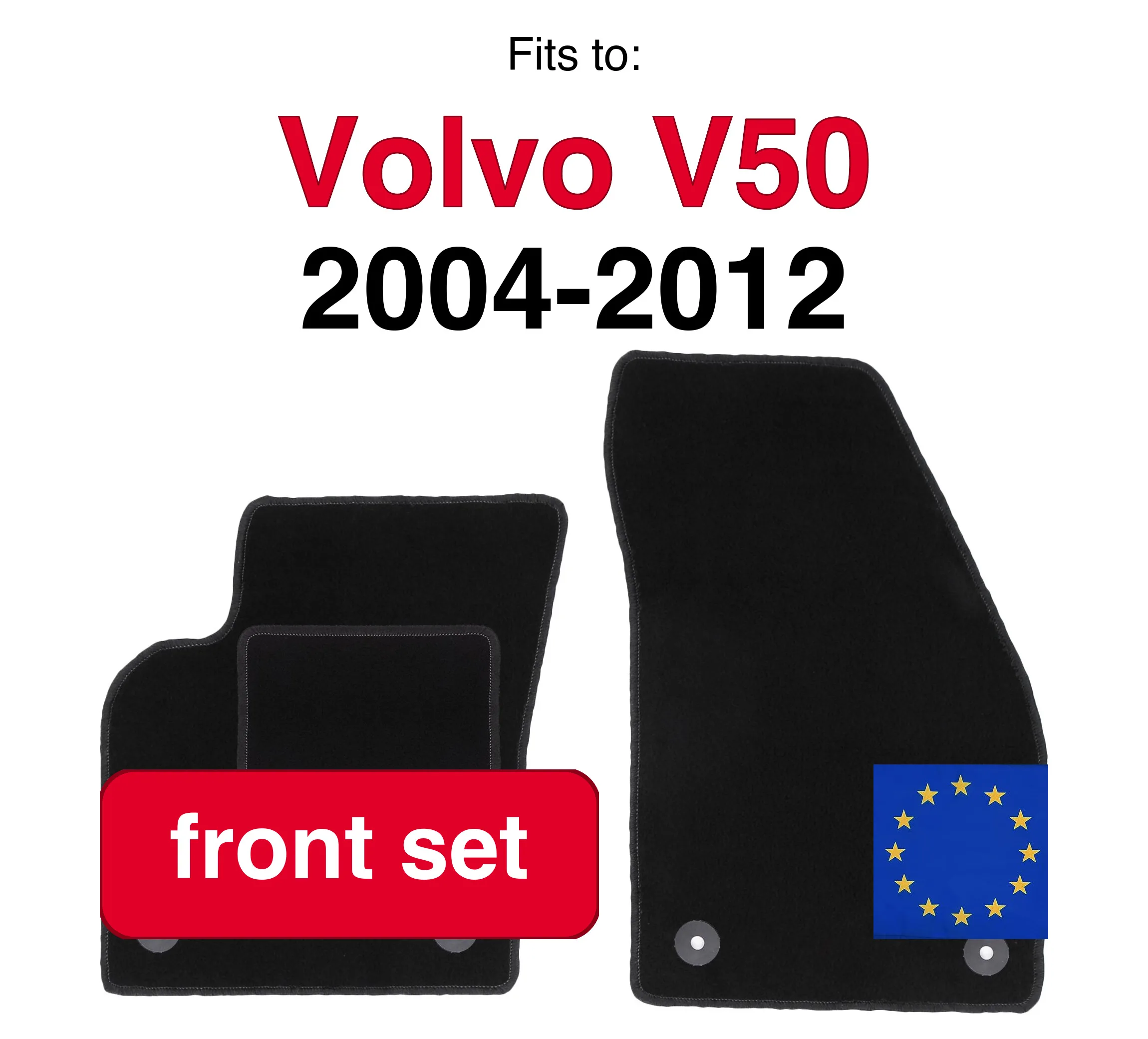 Image of Auto-Veloursteppiche vorne für Volvo V50 Kombi (2004–2012) – Schwarz (2 Stück), Set mit vorderen Auto-Fußmatten für Fahrzeuge