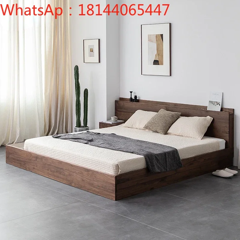 

Bed Customized Nordic Japanese double oak solid wood tatami , floor low , simple, modern, quiet, black walnut