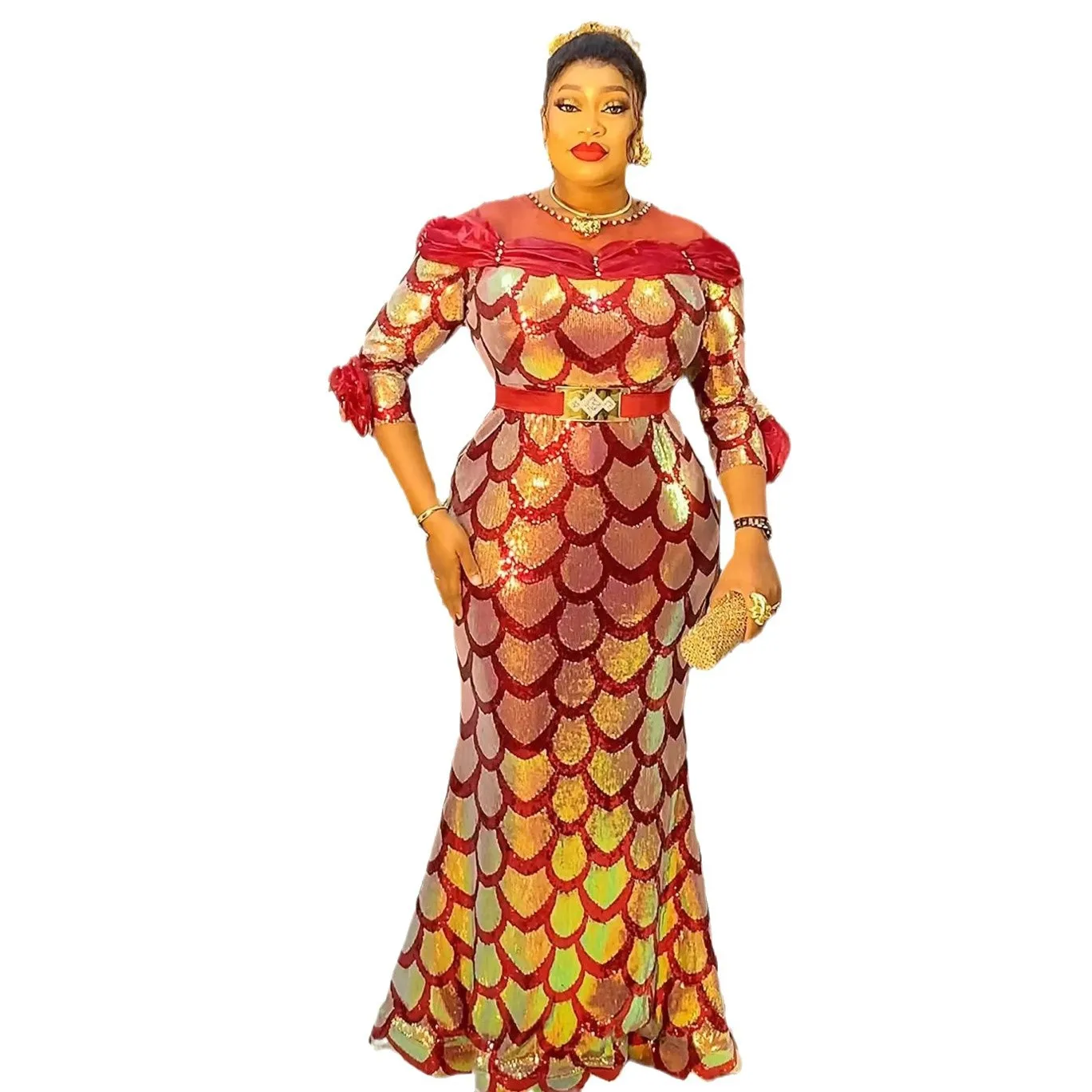 African Dresses for Women 2024 Africa Clothing Plus Size Sequin Christmas Evening Party Long Dress Dashiki Ankara Outfits Robe