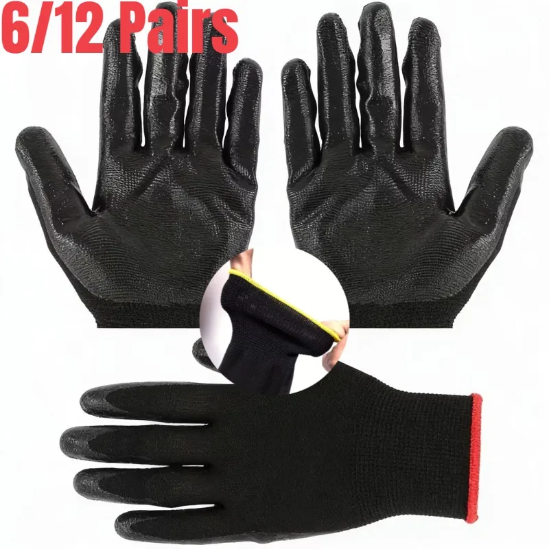 

6/12 пар нейлоновых перчаток, прочные перчатки с покрытием, строительные автомобильные, деревообработки, принадлежности для обслуживания, нейлоновые перчатки с покрытием