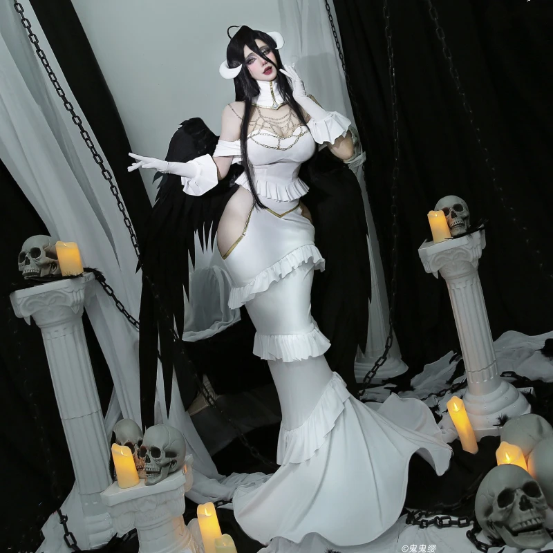 

Anime Game Overlord Albedo Battle Daily Sexy White Dress Party Unifom Role Play Cosplay Costume Halloween Carnival Women 2023