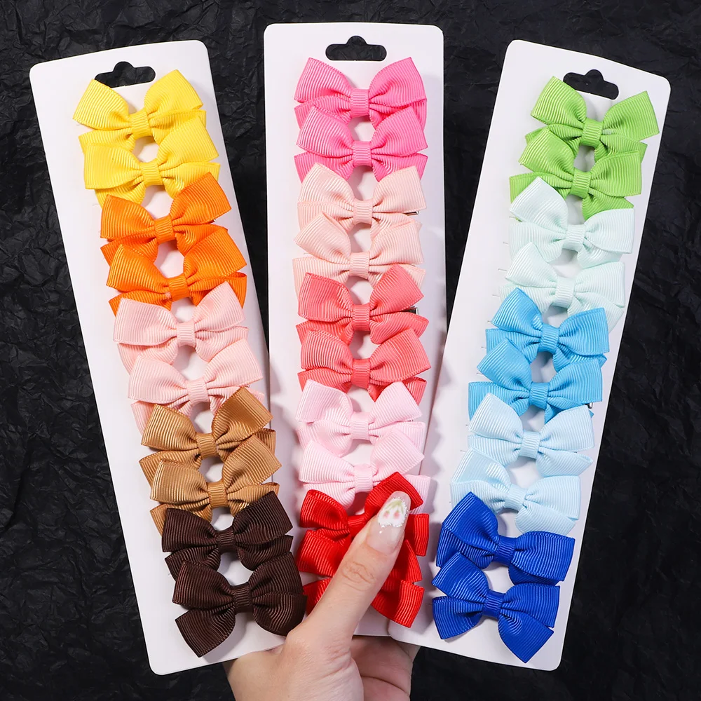 10pcs/set Solid Handmade Hair Bows with Clips Hairpins for Kids Girls Newborn Headwear Cute Baby Hair Accessories Wholesale