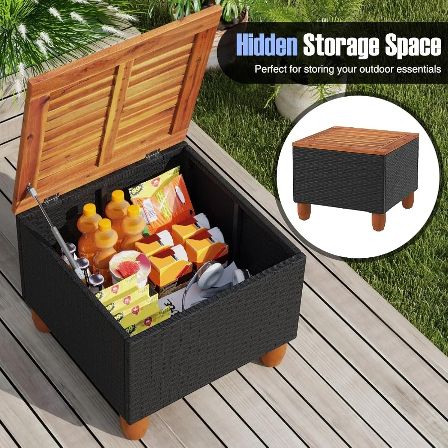 3-Piece Patio Conversation Set with Built-in Storage Coffee Table PE Rattan Wicker Sofa Set Featuring Comfortable Cushions Dura