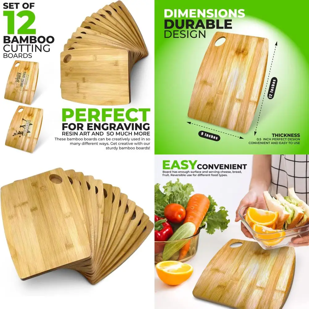 

Набор из 12 бамбуковых разделочных досок — прямоугольные 12x9 для индивидуальной гравировки. | Простые доски оптом с ручкой
