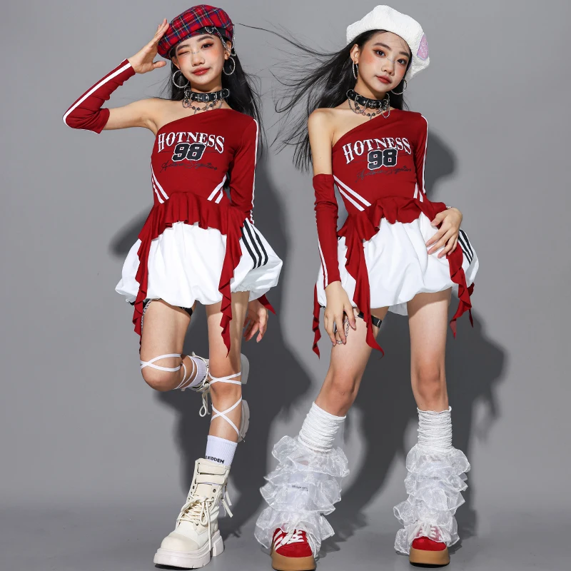 الفتيات الهيب هوب جميل المحاصيل الأعلى نفخة التنانير البضائع السراويل الطفل الشارع الشهير فتاة مجموعة ازياء الاطفال K-pop شارع الرقص الملابس مجموعات #5