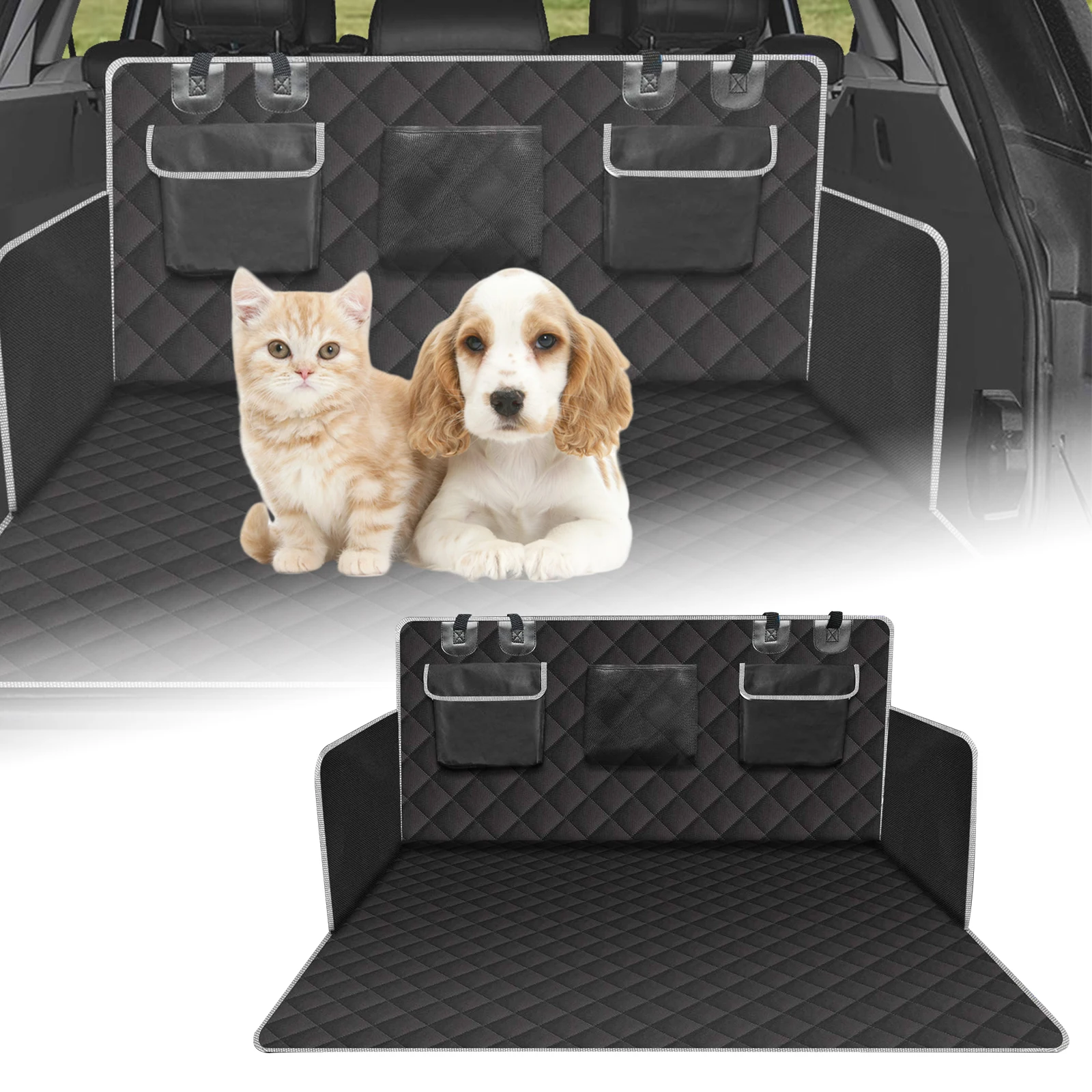 

SUV Cargo Liner For Dogs Pet Trunk Mat with Side Flaps Protector & Back Seat Organizer for SUVs Vans Waterproof Nonslip Hanging