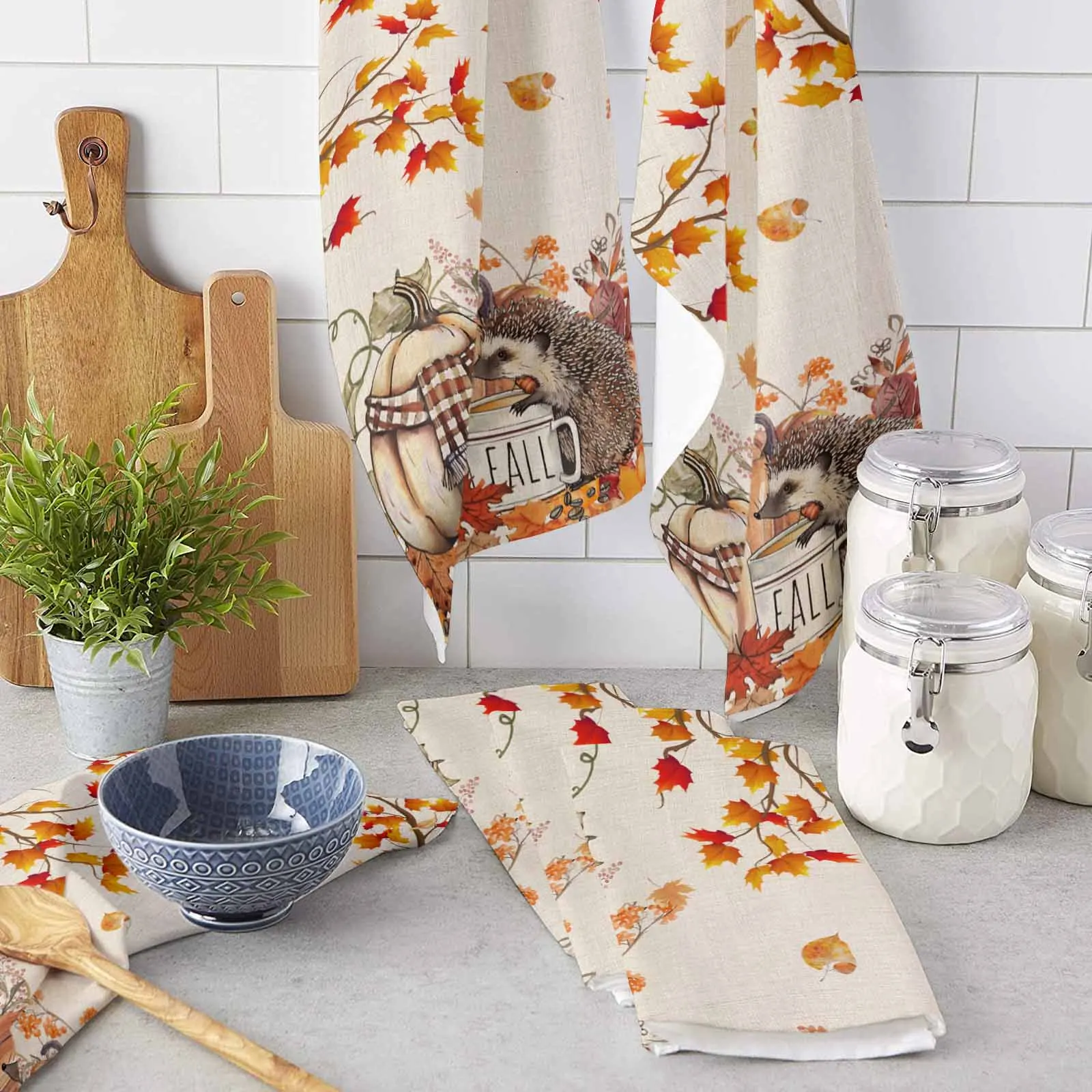 

Fall Pumpkin Hedgehog Pine Cone Microfiber Towel Absorbent Kitchen Cleaning Cloth Dish Towel Household Cleaning Towel