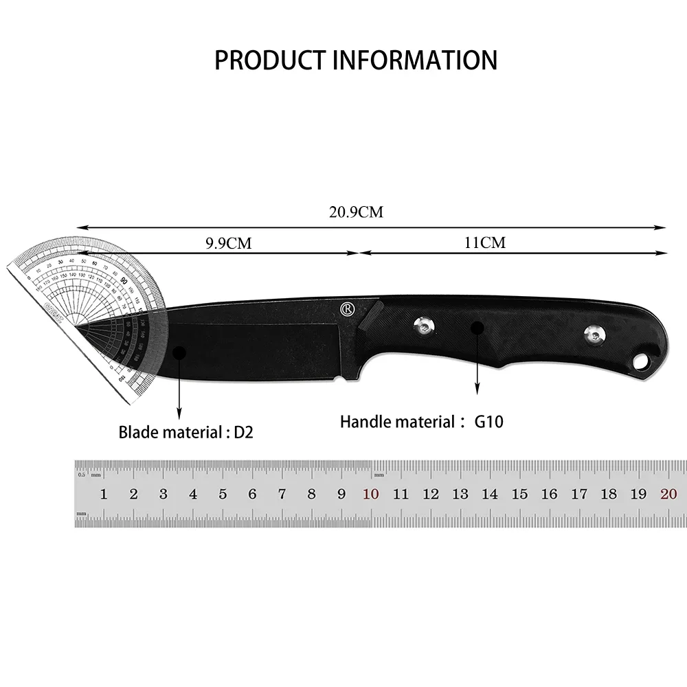 1PC High Hardness Multifunctional D2 Blade Fixed Knife, Kydex Sheath, Outdoor Survival Portable EDC Hunting Straight Knife