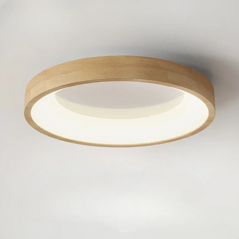 

Log Led Ceiling Lamp Bedroom Ceiling Lights Closet Living Room Study Japanese Round Simple Solid Wood Indoor Decoration Luminary