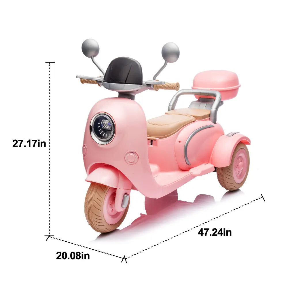 12V Two-seater Kids Ride on Level Up Electric Motorcycle 2wd Three-wheel Toy W/Music Bluetooth USB Backseat Flip Adult Seat