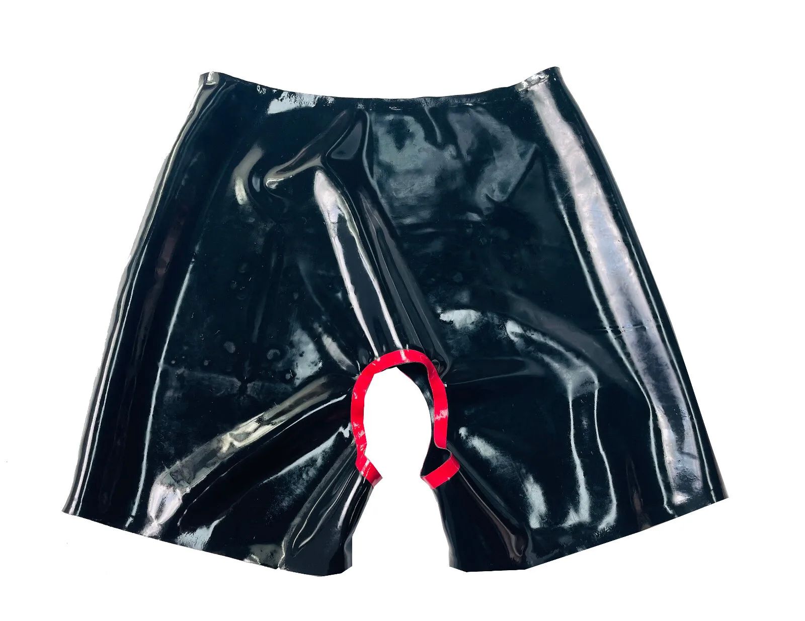 

Women's Open Crotch Latex Panties, Red Decoration, High Waist Rubber Underwear