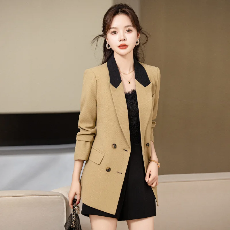 ファッション女性ブレザーアプリコットカーキ女性長袖春秋服レディースルーズフォーマルジャケットコート作業服アウター