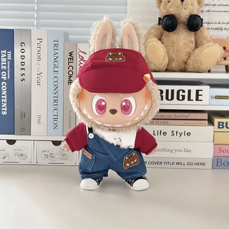 

For Doll Clothes Suitable 38cm Standing Position Labubu Wearing Overalls Set Cute Cartoon Creative Design Without Shoes And Doll