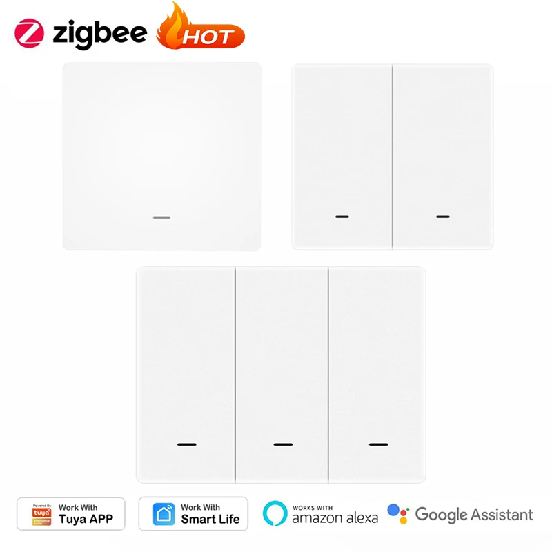 Кнопочный переключатель ZigBee 1-3Gang Smart Scene, работает от аккумулятора, автоматизация, работает с приложением Tuya Smart Life, беспроводное управление через Google Home и Alexa