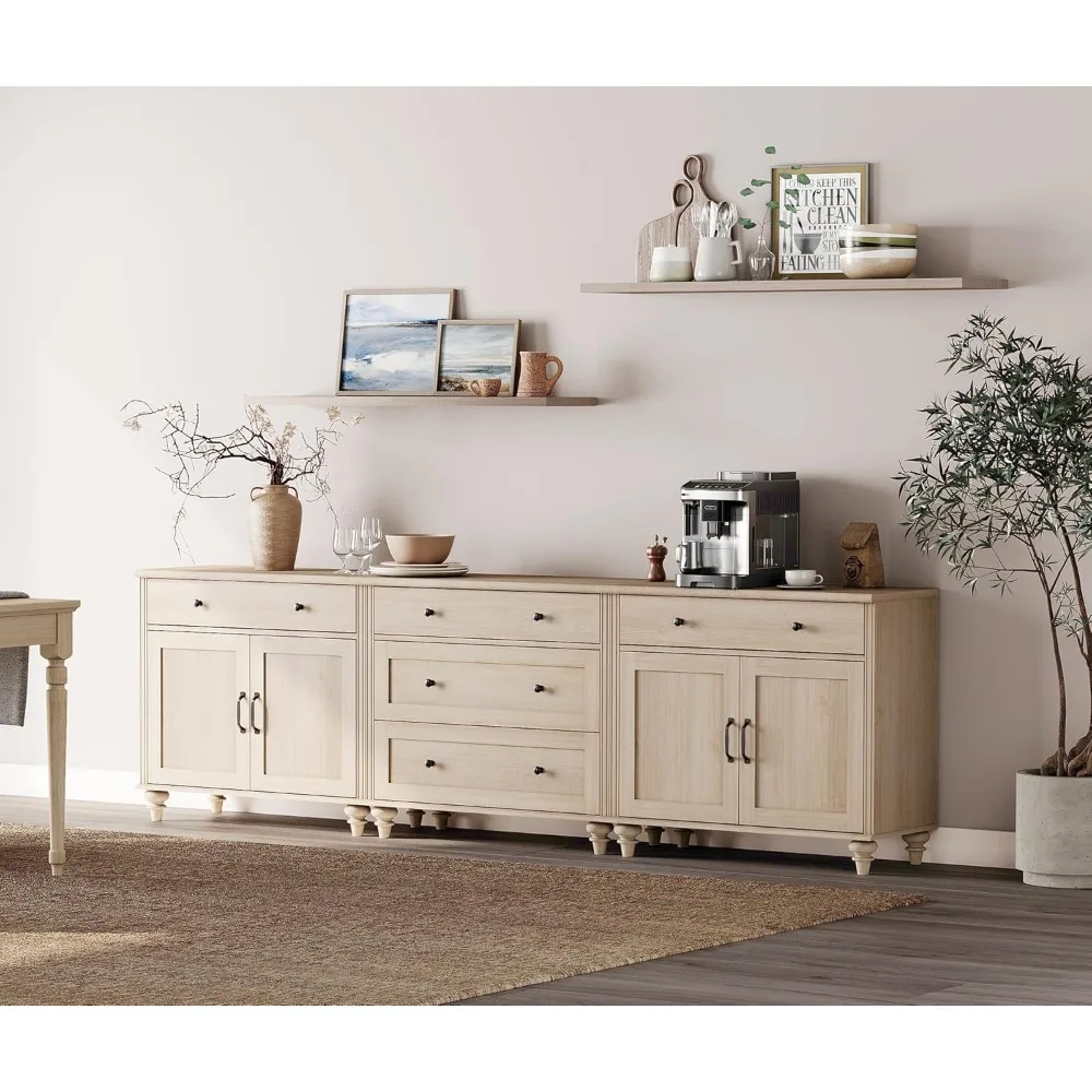 

Vintage Wood Grain Sideboard with 5 Drawers and 4 Doors, Storage Cabinet for Dining and Coffee Bar