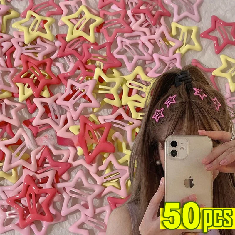 10/50pcs Colorful Star BB Hair Clips Girls Cute Star Barrettes Women Simple Metal Snap Clip Headdress Hair Jewelry Accessories