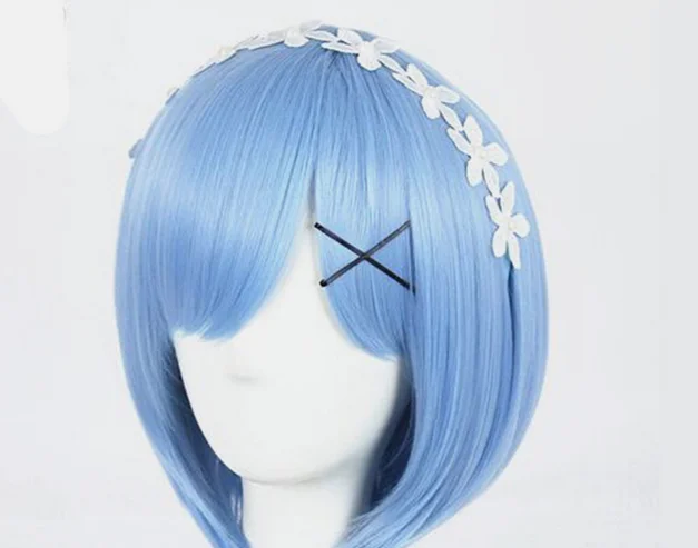 Re Zero Start Life From Another World Rem Cosplay Wig Blue Short Straight Hair