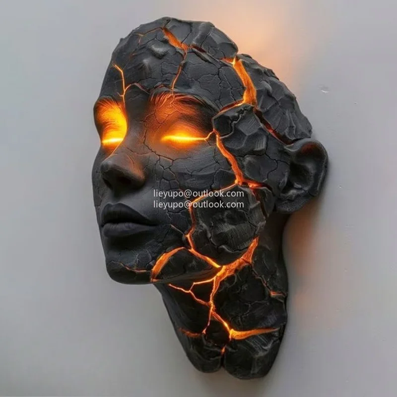 2 Cracked Soul Wall Light Resin Art Ornaments, Unique Broken Effect Wall Sconce for Home Bar Cafe Decor