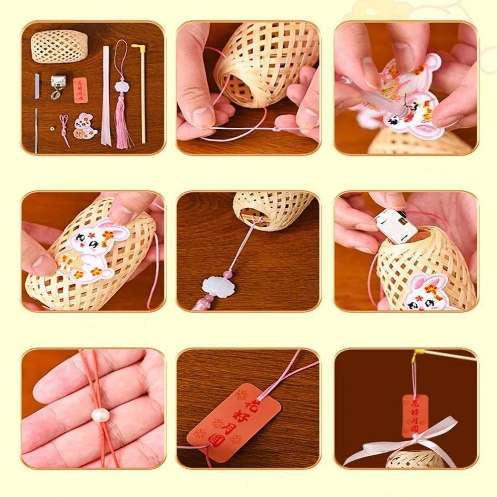 Lentera Festival Musim Gugur Tengah Kelinci Buatan Tangan Kartun Anak-anak DIY Kit Bahan Lentera Mainan Kerajinan Lentera Kelinci PP Bercahaya