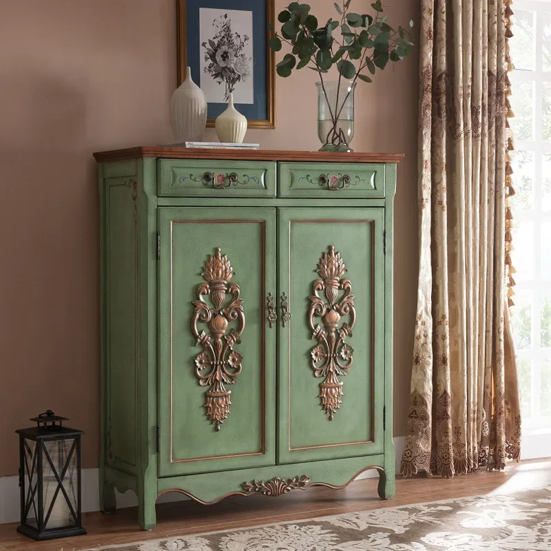 

Solid Wood Narrow Shoe Rack Door Small Apartment Storage Cabinet Gold Carved Cabinet