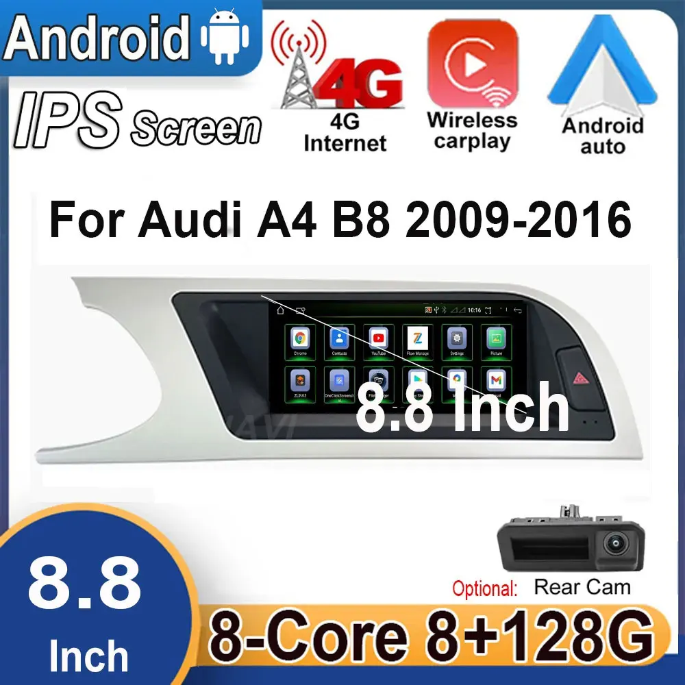 

8,8-дюймовый HD-экран Android 14 для Audi A4 A4L B8 A5 2009-2016 Автомобильное видео Стерео Carplay GPS-навигатор Плеер Радио Мультимедиа