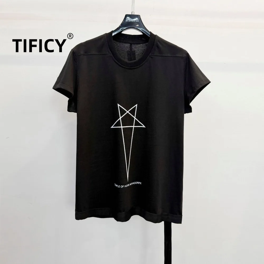 

High Street Tees Tshirt Women's New Dark RO Style Pentagram Printed T-shirt with Elastic Slim Fit Round Neck Short Sleeved Top