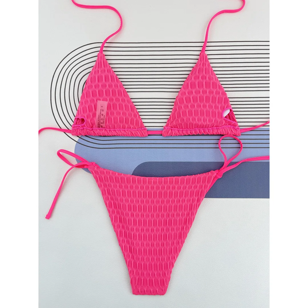 Halter Neckholder Bikini mit Falten, brasilianischer Mini-BH, Damen-Badebekleidung, zweiteiliger Bikini-Set, Badeanzug, Badebekleidung, Schwimmbekleidung V3869A – Detail 21