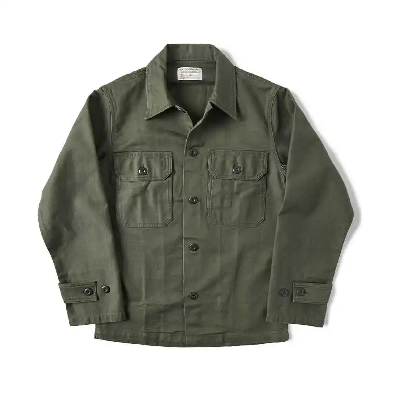 

High Quality Coat Shirts for Men in Spring and Autumn Olive Green Pocket Workwear Jackets
