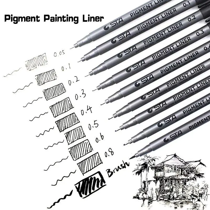 

Pigment Liner Pigma Micron Ink Marker Pen 0.05 0.1 0.2 0.3 0.4 0.5 0.6 0.8mm Brush Different Tip Black Fineliner Sketching Pens