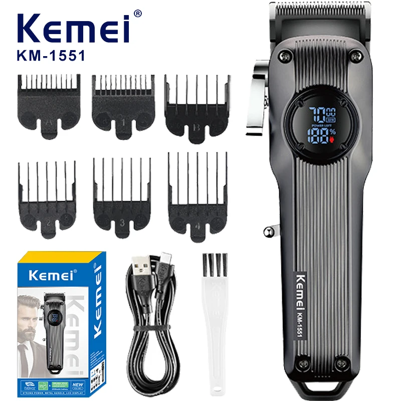 

Kemei KM-1551 Hair Salon Professional Hair Clipper, USB Rechargeable, High Speed Engraving Scissors Kemei Hair Trimmer for Men