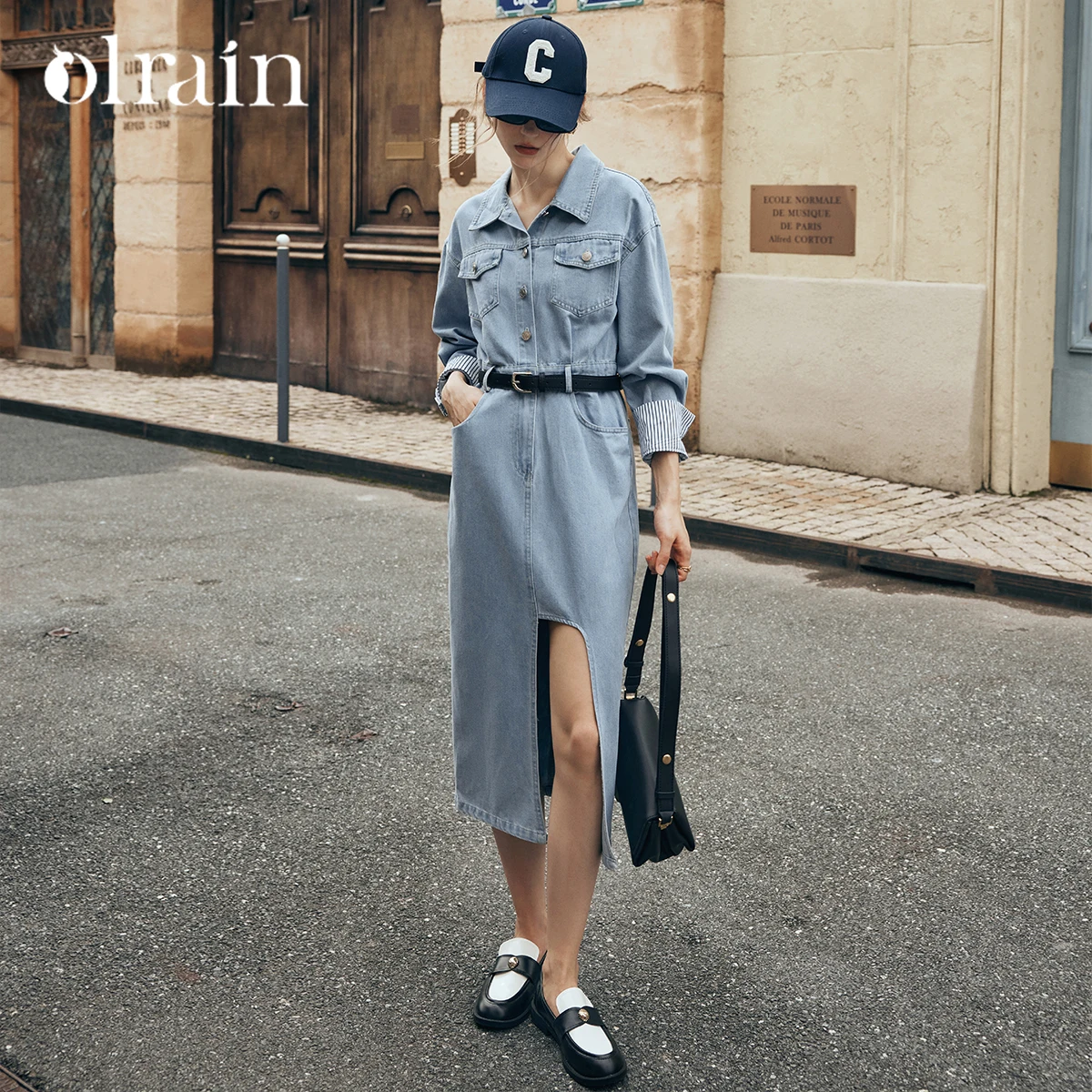

OLrain French Denim Dress Women's Autumn 2025 New Retro Fashion Temperament Waist Skirt O23QL80311
