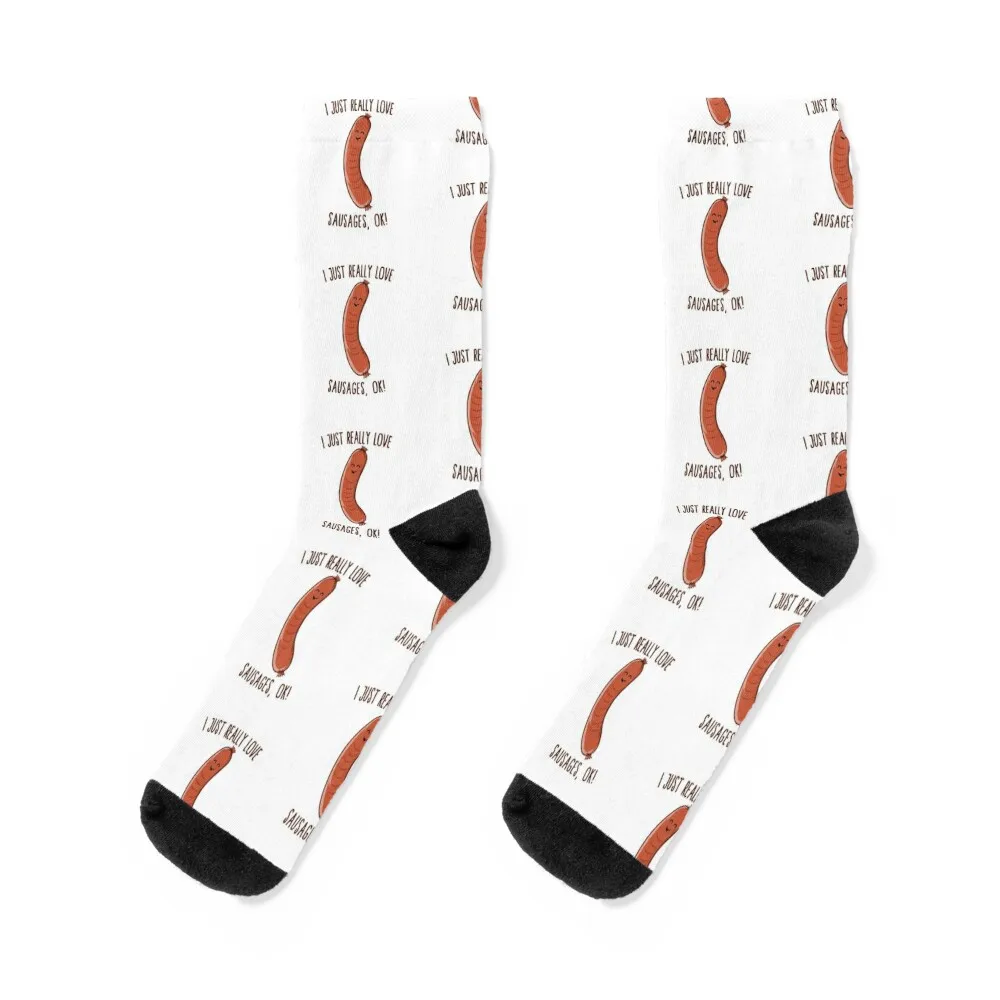 

I Just Really Love Sausages, OK! Cute Kawaii Weiner Socks colored Rugby retro Socks Man Women's
