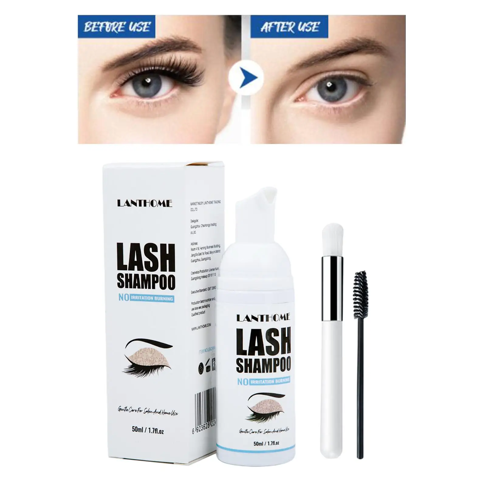 Eyelash Extension Shampoo Foam for Deep Clean 1.69fl.oz Lash Eyelid Shampoo Extension Brush Kit Foam Cleanser for Salon Home