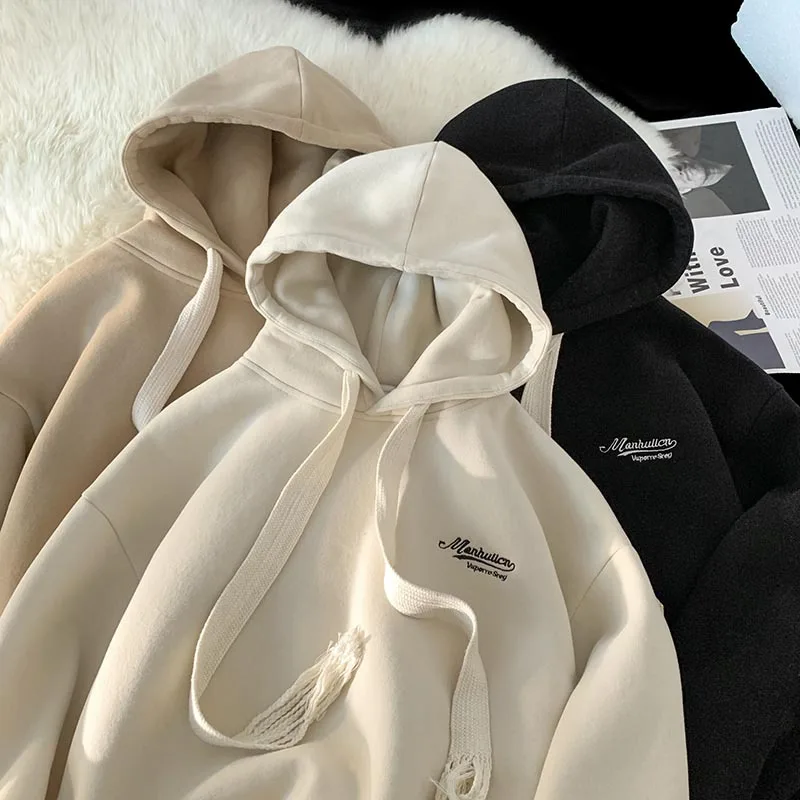 Fashion Warm Fleece Loose Unisex Pullovers 2024 New Spring Thicken Women Letter Hoodies Female Sweatshirts Steertwear Autumn