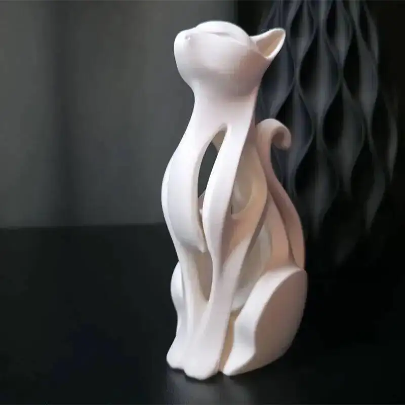 Modern Art Cat Statue 3D Printing Minimalist Home Decor Figurine Elegant Sitting Kitten Sculpture Desktop Ornament